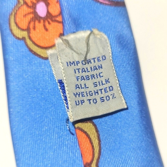 Peter Max Silk Tie Signed Pop Art Vintage Retro Blue w Orange Pink Floral Print - Picture 5 of 9